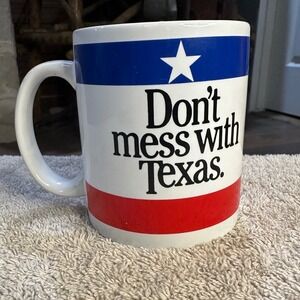 Don't Mess With Texas Mug Ceramic Coffee Cup Patriotic Red White Blue Star